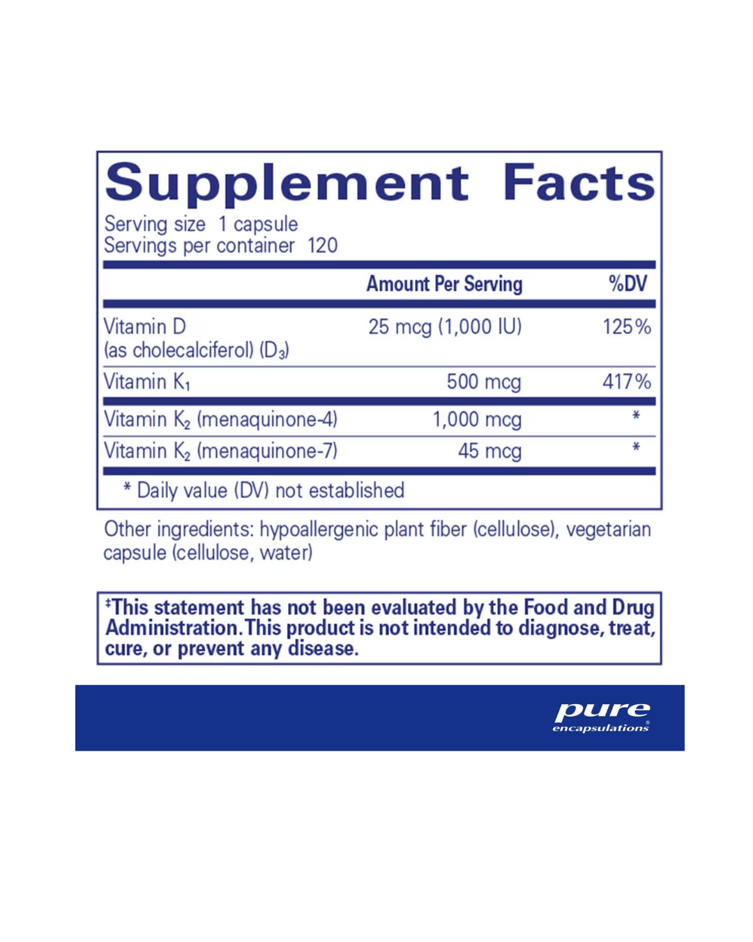 Pure Encapsulations Synergy K supplement bottle front packaging image