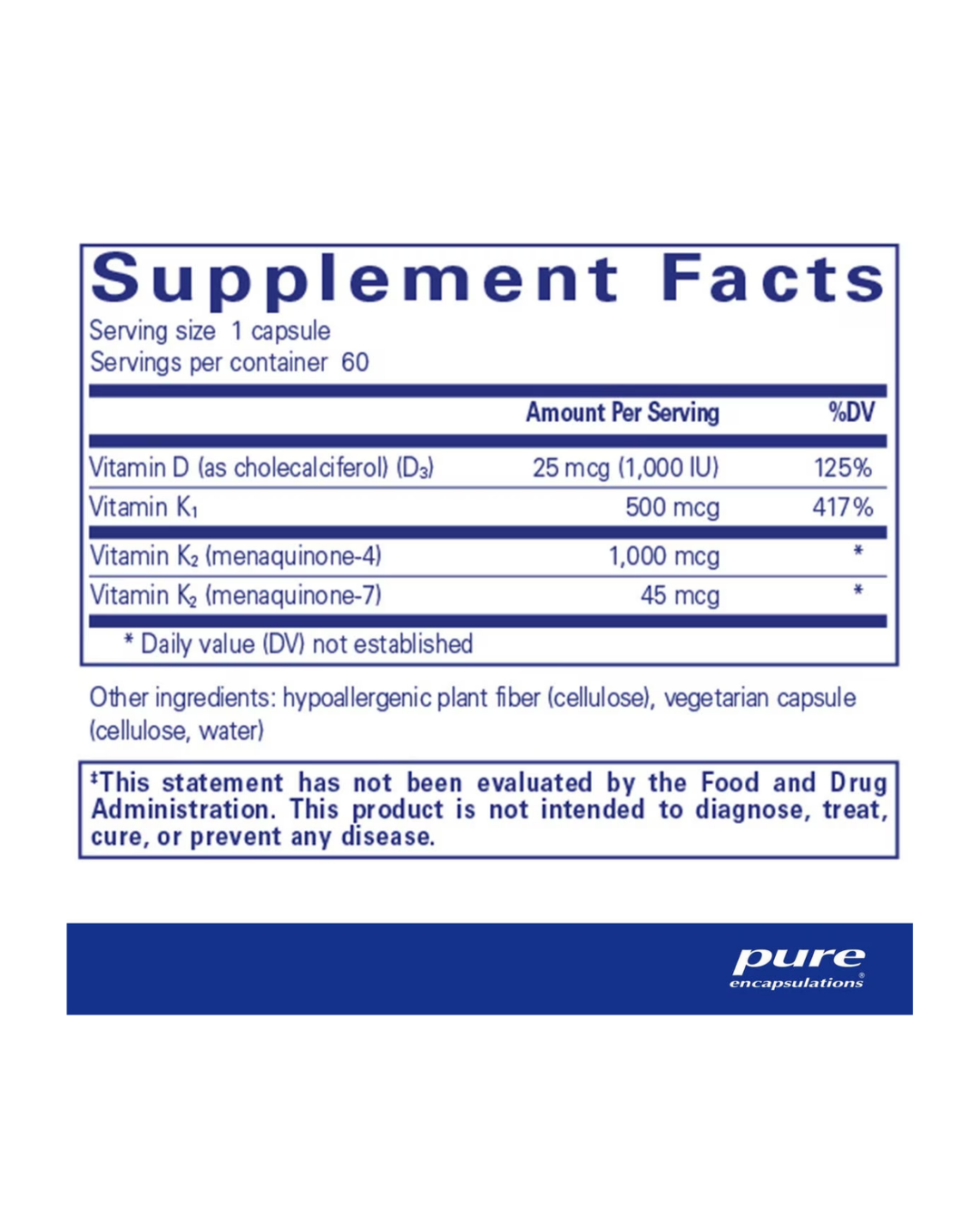 Pure Encapsulations Synergy K supplement bottle front packaging image