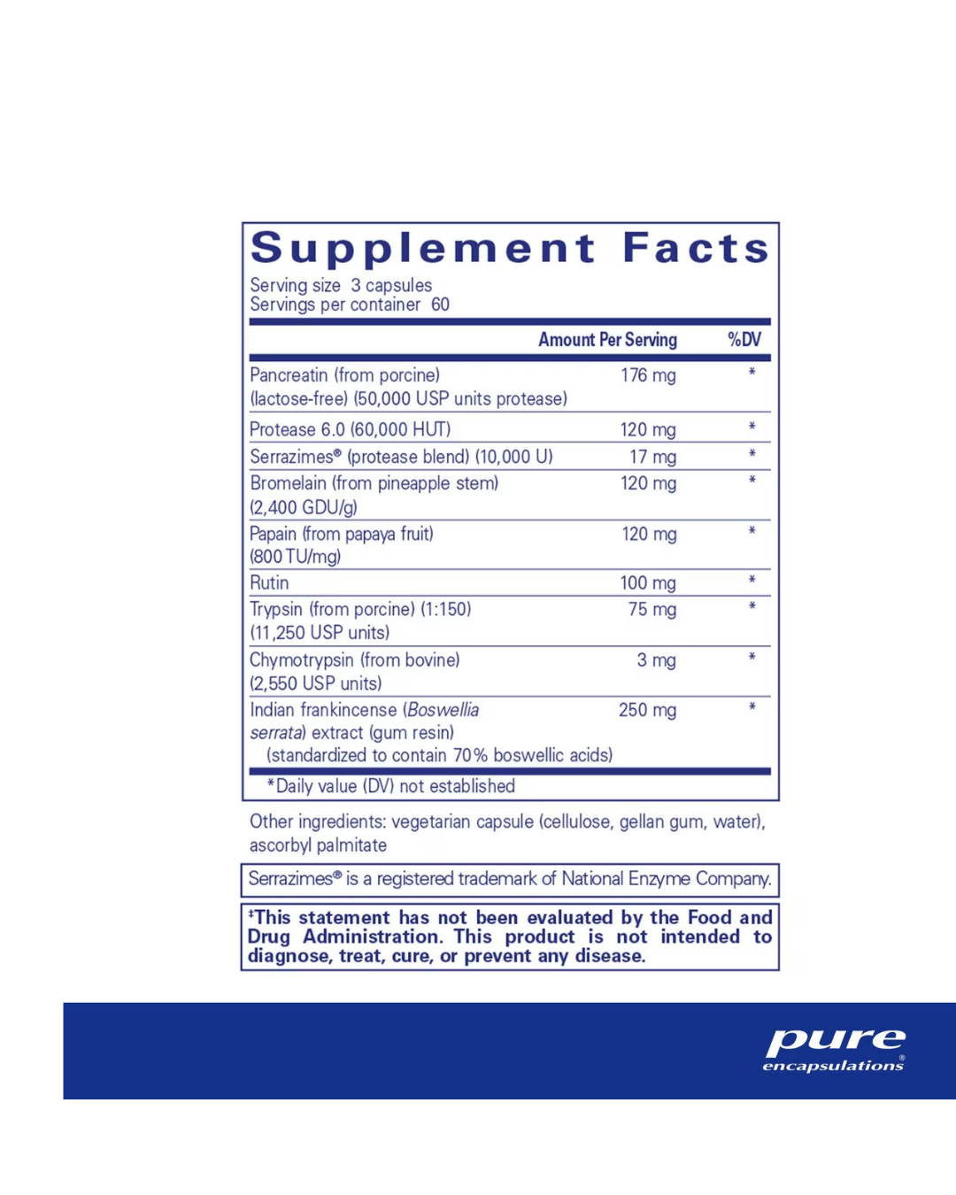 Pure Encapsulations Systemic Enzyme Complex supplement bottle packaging label