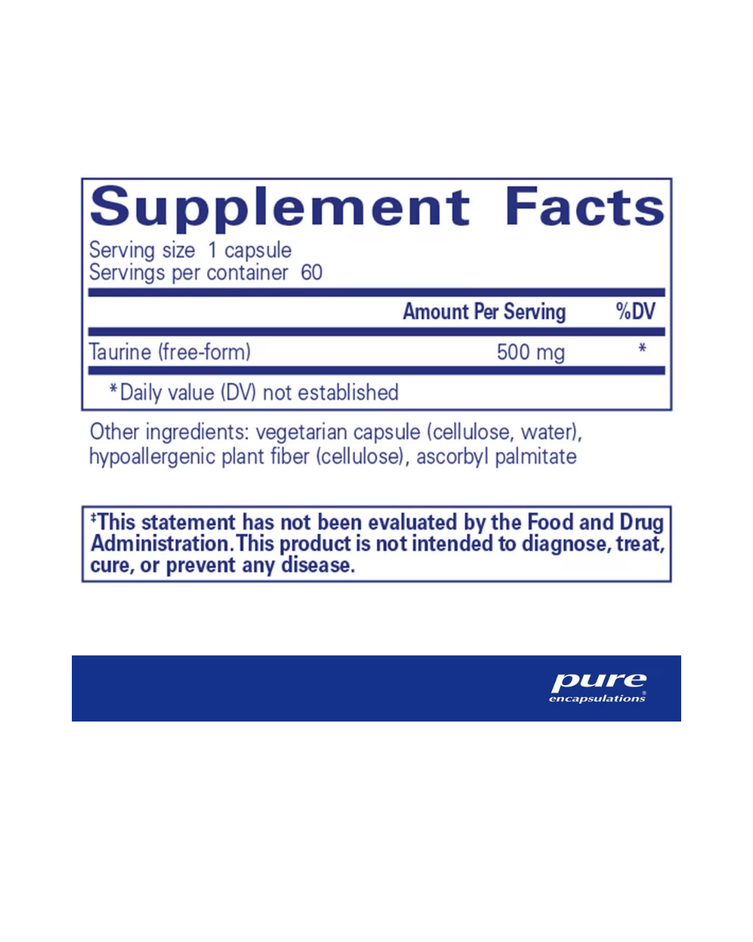 Pure Encapsulations Taurine 500 mg supplement bottle packaging