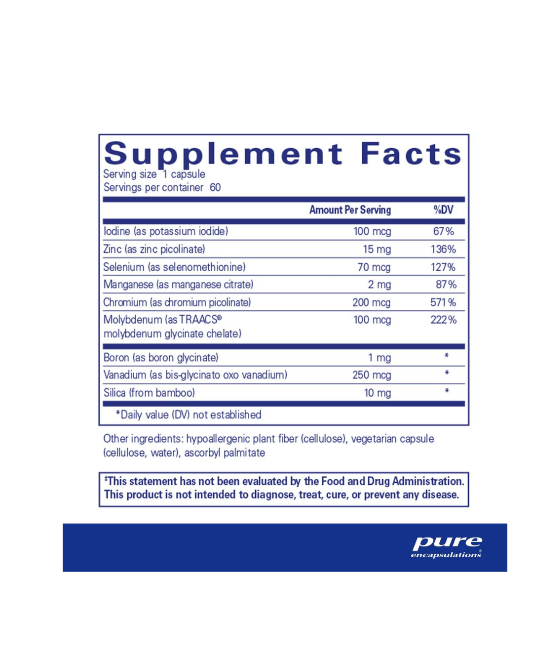 Pure Encapsulations Trace Minerals supplement bottle packaging