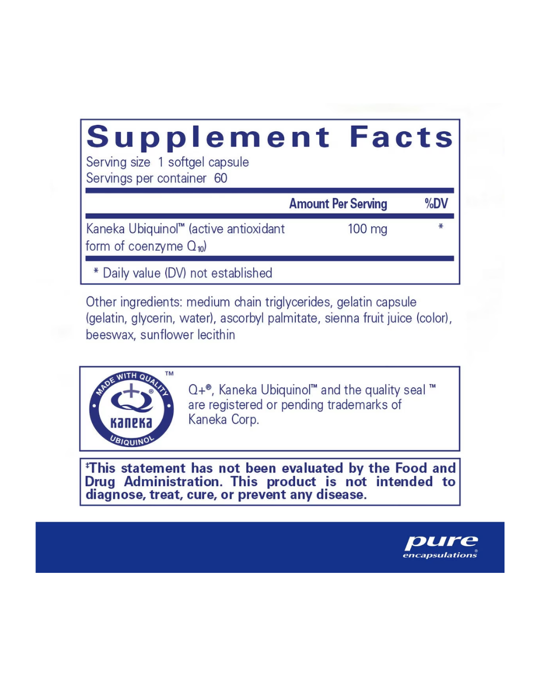 Pure Encapsulations Ubiquinol-QH 100 mg supplement bottle packaging