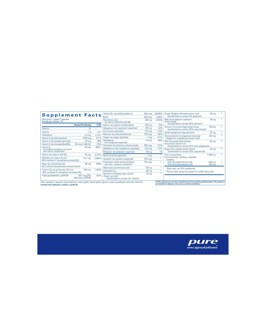 Pure Encapsulations Ultra Pure Pack 30 packets supplement packaging