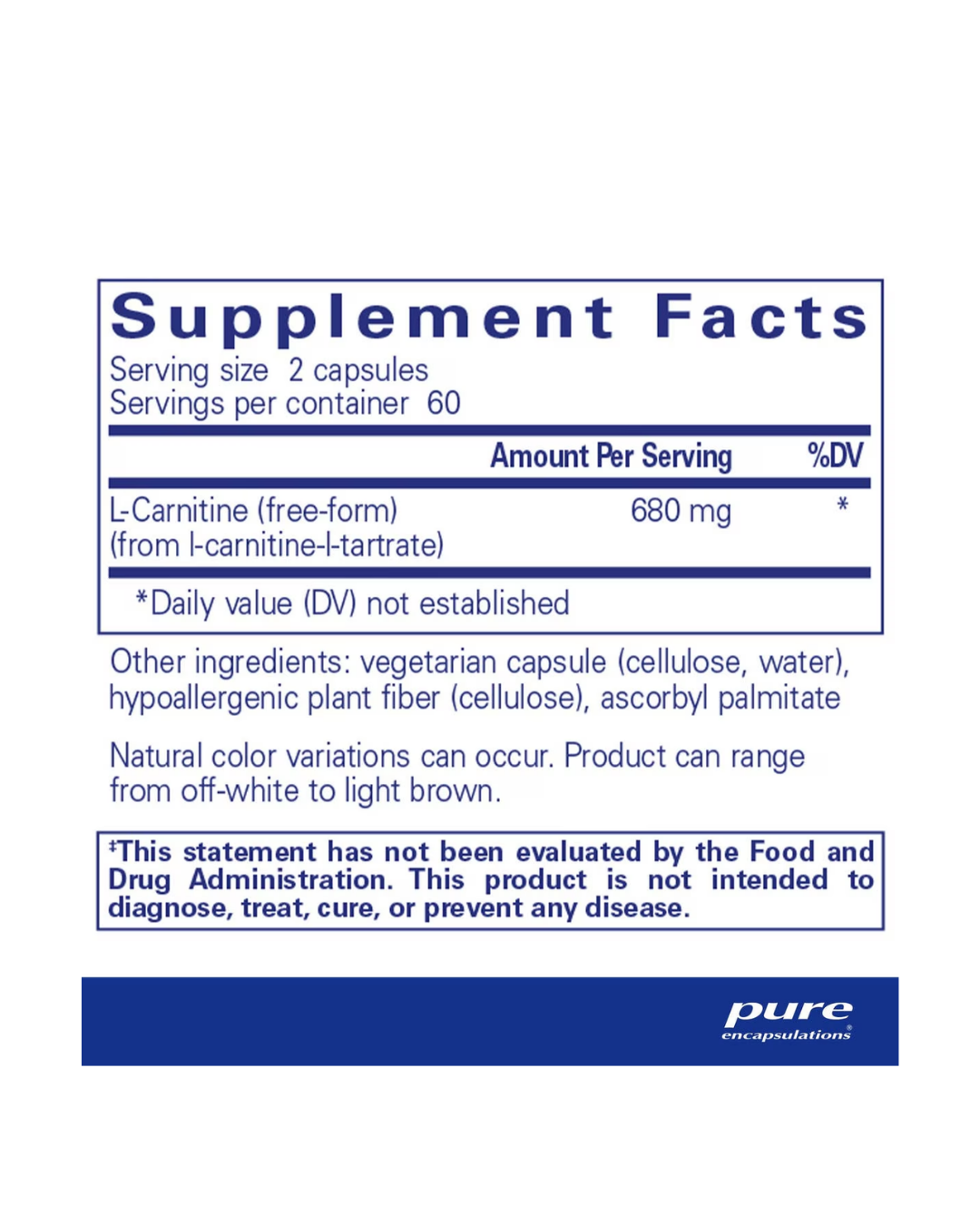 Pure Encapsulations l-Carnitine supplement packaging bottle design