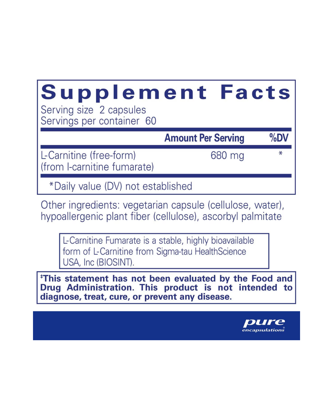 Pure Encapsulations l-Carnitine fumarate supplement packaging image