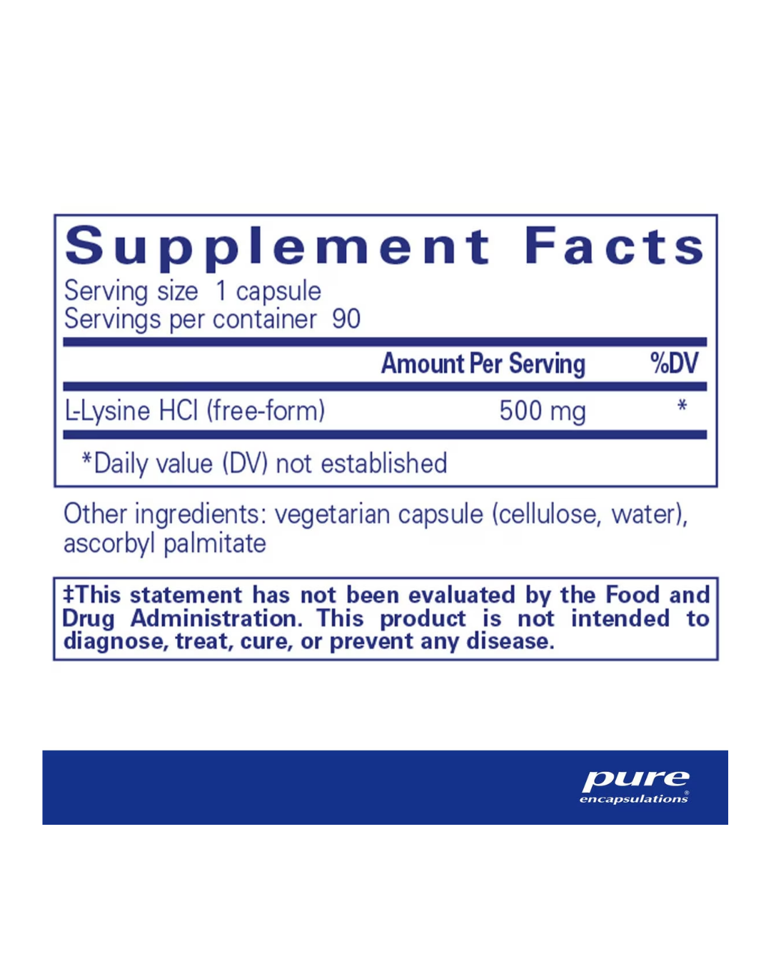 Pure Encapsulations l-Lysine supplement container packaging image