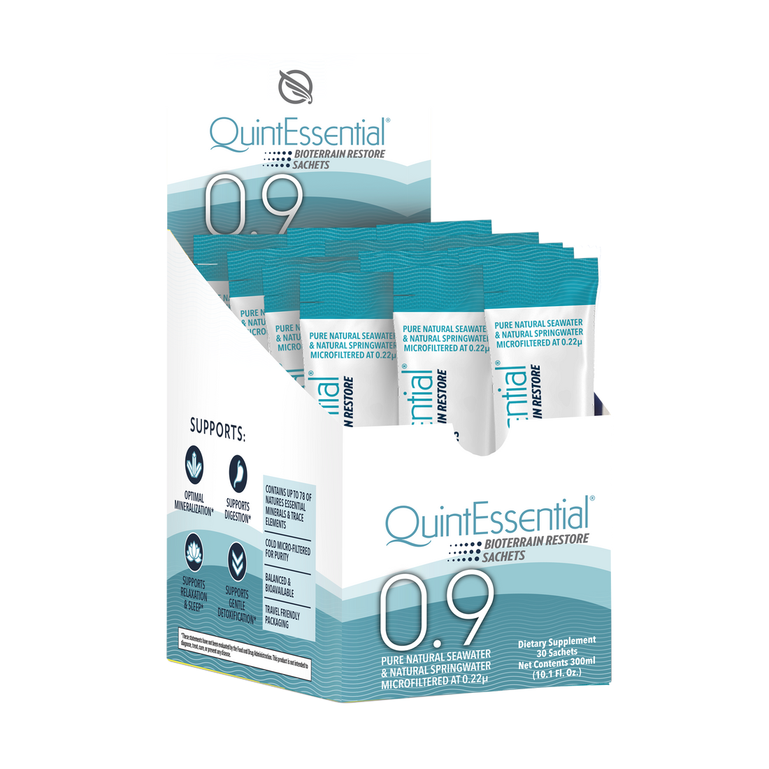 QUICKSILVER QuintEssential® 0.9 Sachets box showing packaging and number of sachets