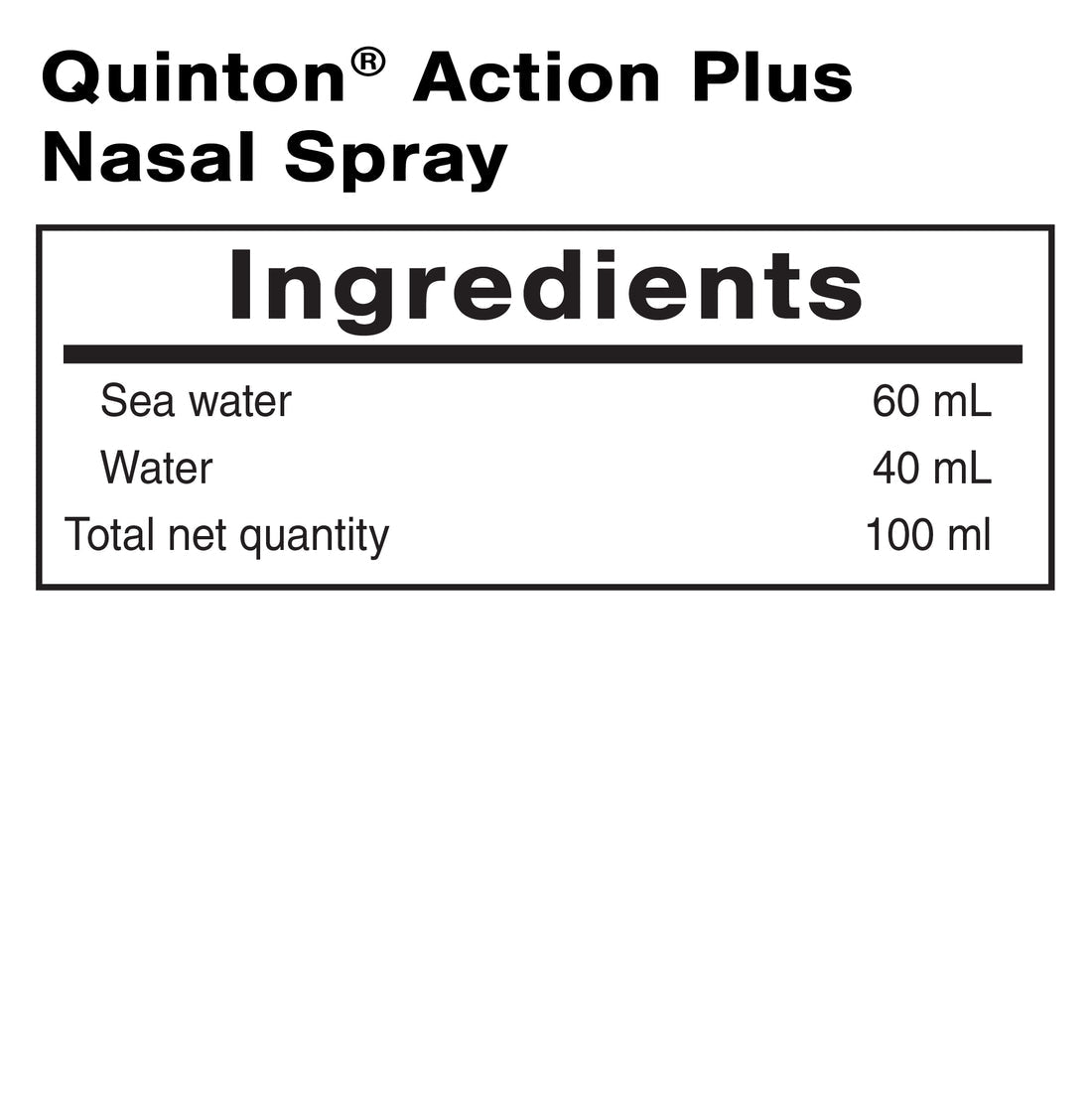 QUICKSILVER Quinton® Action Plus Nasal Spray 3.38 fl oz packaging showing bottle design and branding