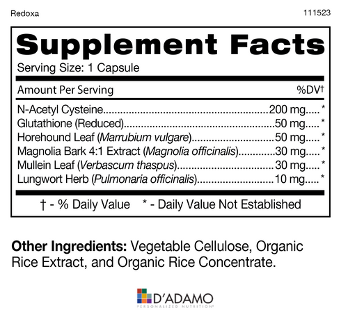 D’Adamo Personalized Nutrition Redoxa bottle showing product label and packaging