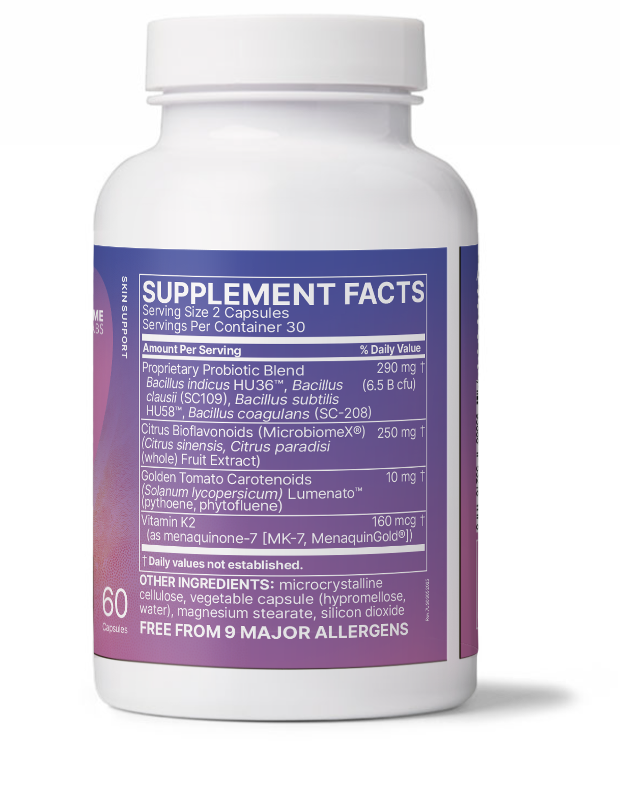 Microbiome Labs Sereneskin V2 label with probiotic strains & dosage