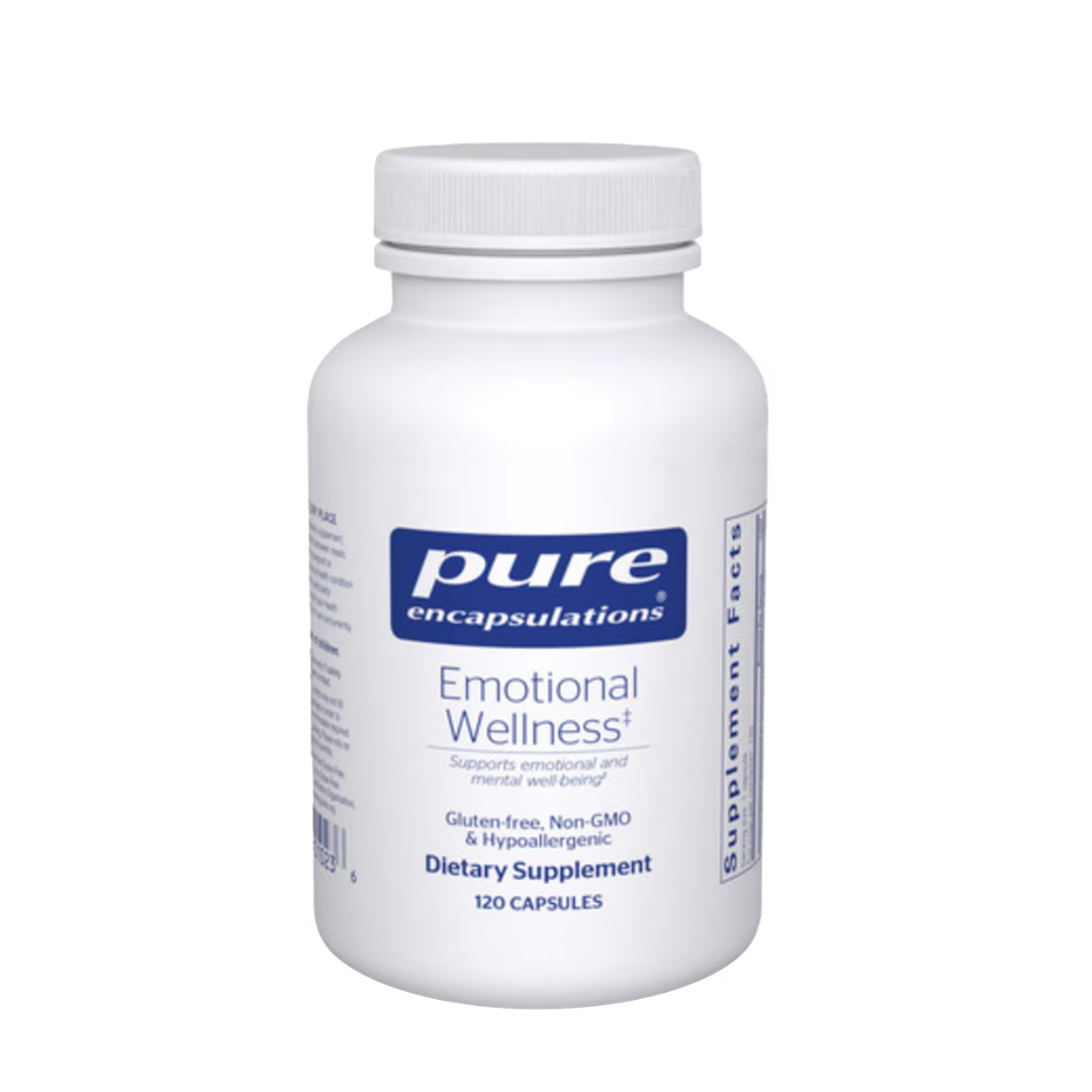 Pure Encapsulations Emotional Wellness bottle showing supplement packaging and branding