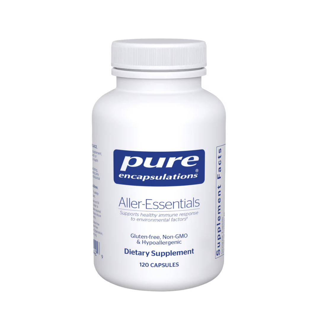 Pure Encapsulations Aller-Essentials bottle showing supplement packaging and branding