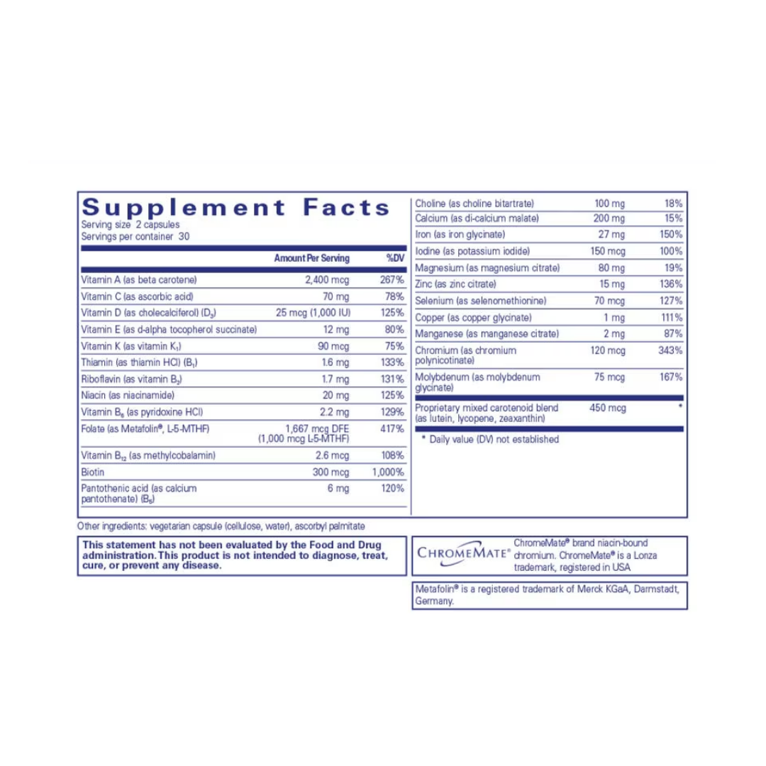 Pure Encapsulations Women’s Nutrients label showing supplement facts and usage information