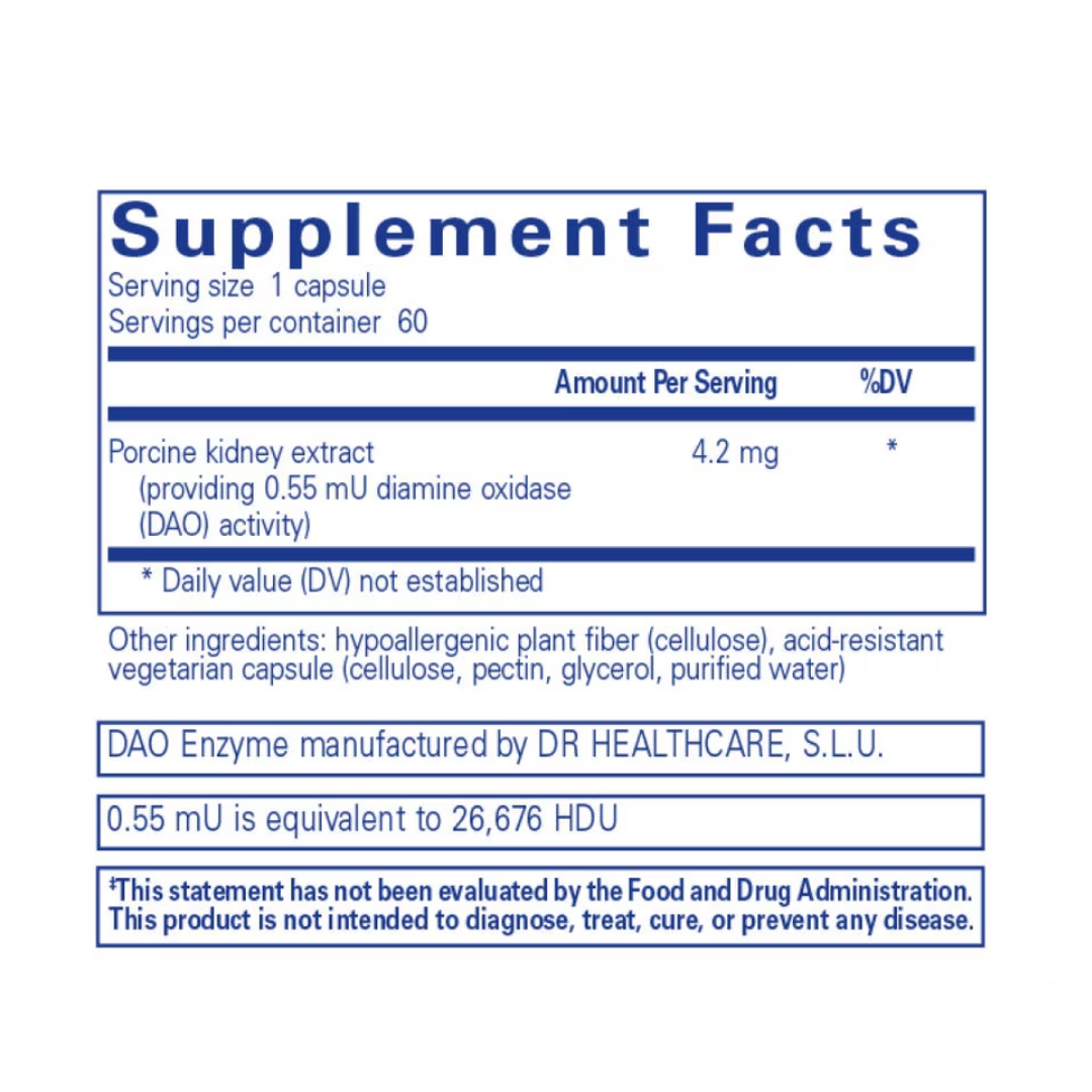 Pure Encapsulations DAO Enzyme bottle showing supplement packaging and branding