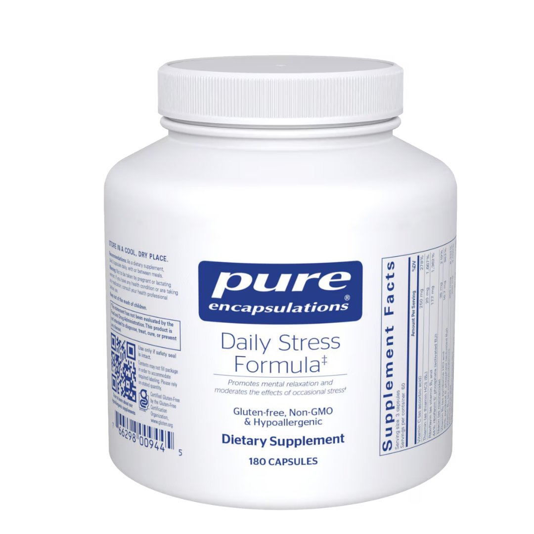 Pure Encapsulations Daily Stress Formula bottle showing supplement packaging and branding