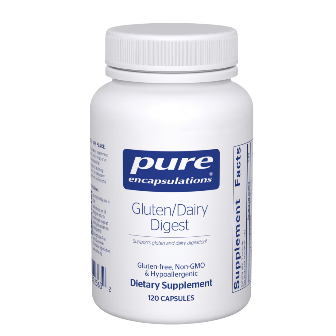 Pure Encapsulations Gluten Dairy Digest supplement bottle label packaging