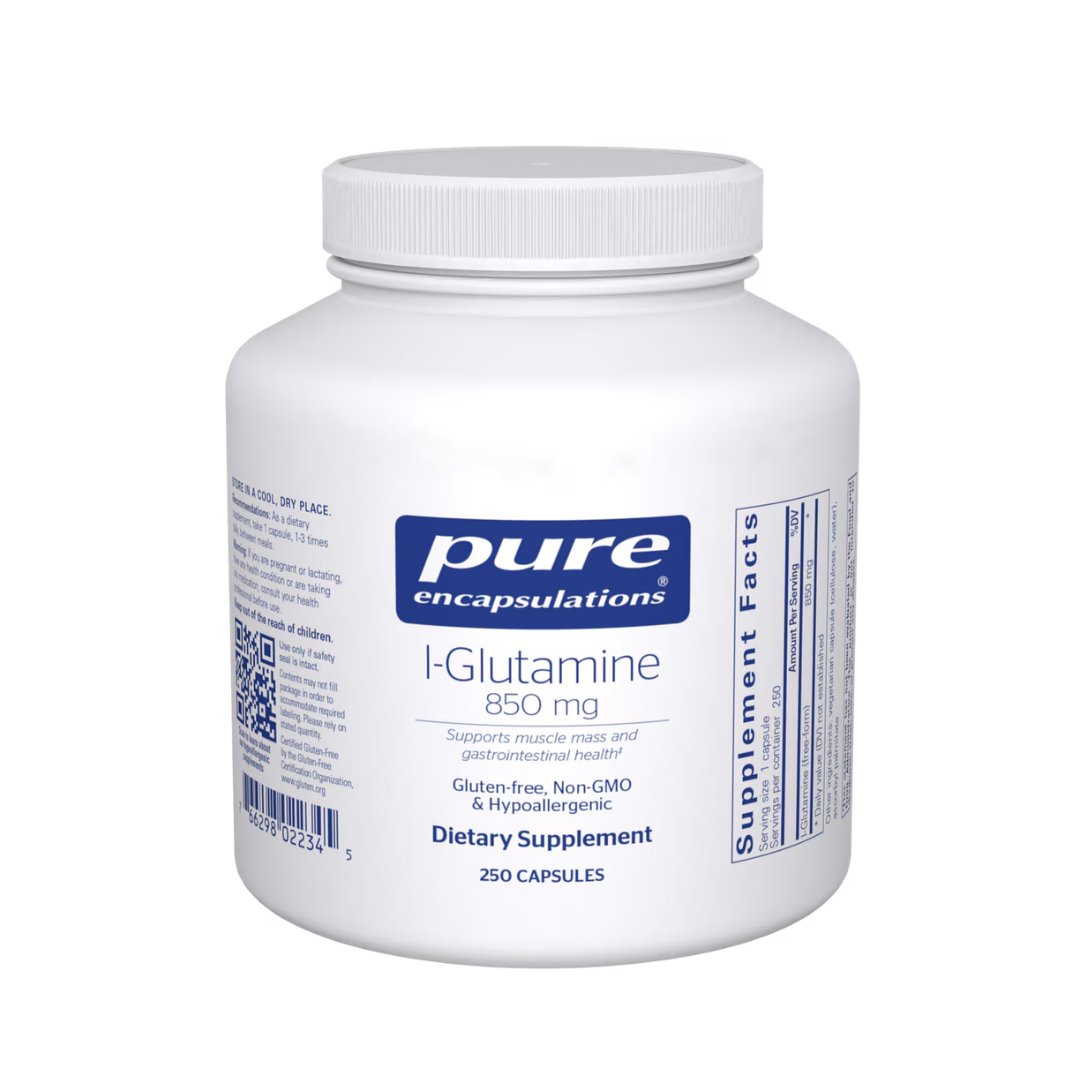 Pure Encapsulations L-Glutamine 850 mg supplement bottle packaging image