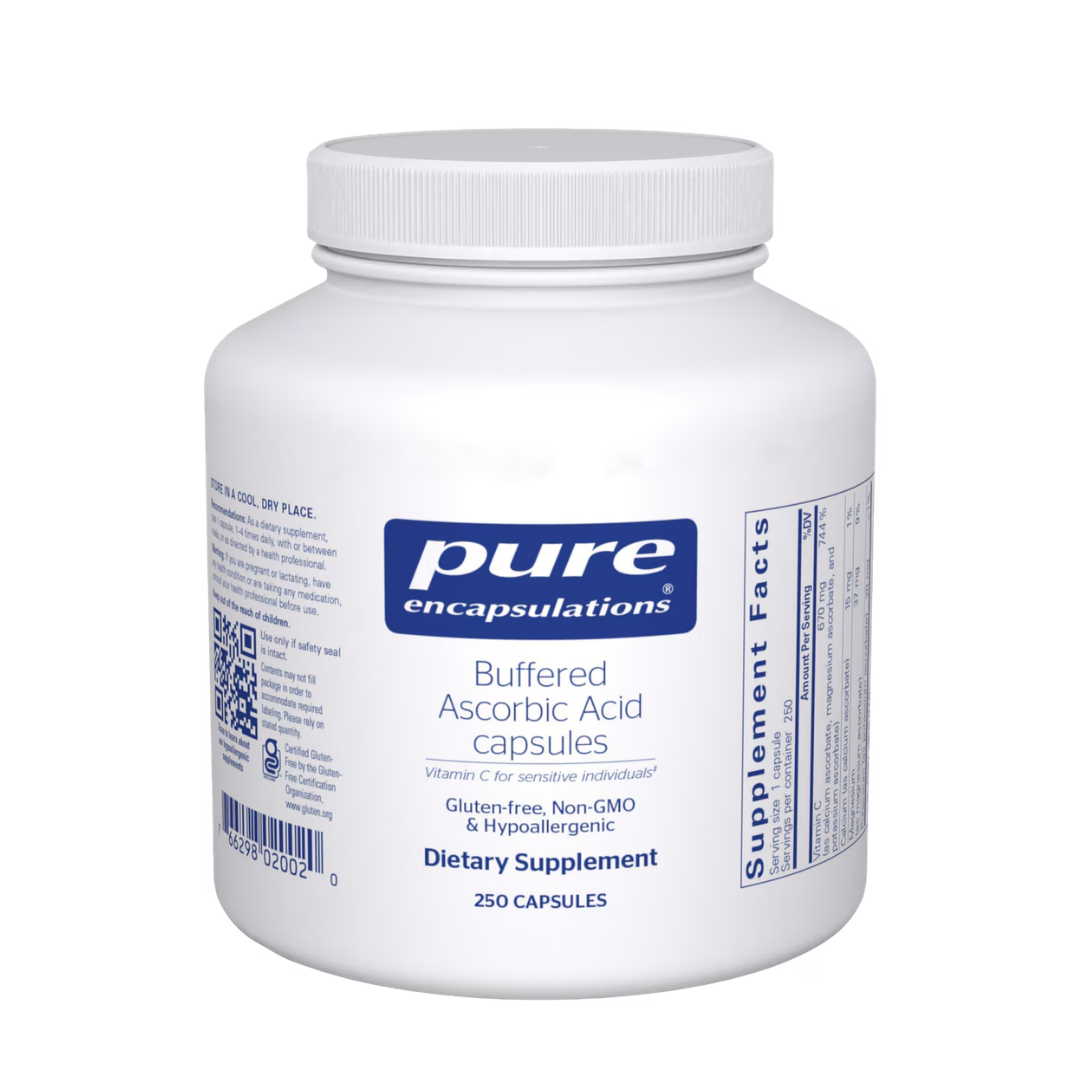 Pure Encapsulations Buffered Ascorbic Acid Capsules bottle showing supplement packaging and branding