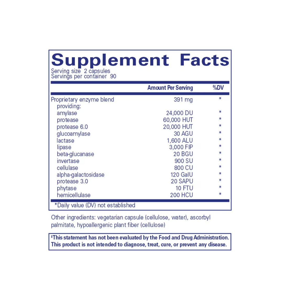 Pure Encapsulations Digestive Enzymes Ultra label showing supplement facts and usage information