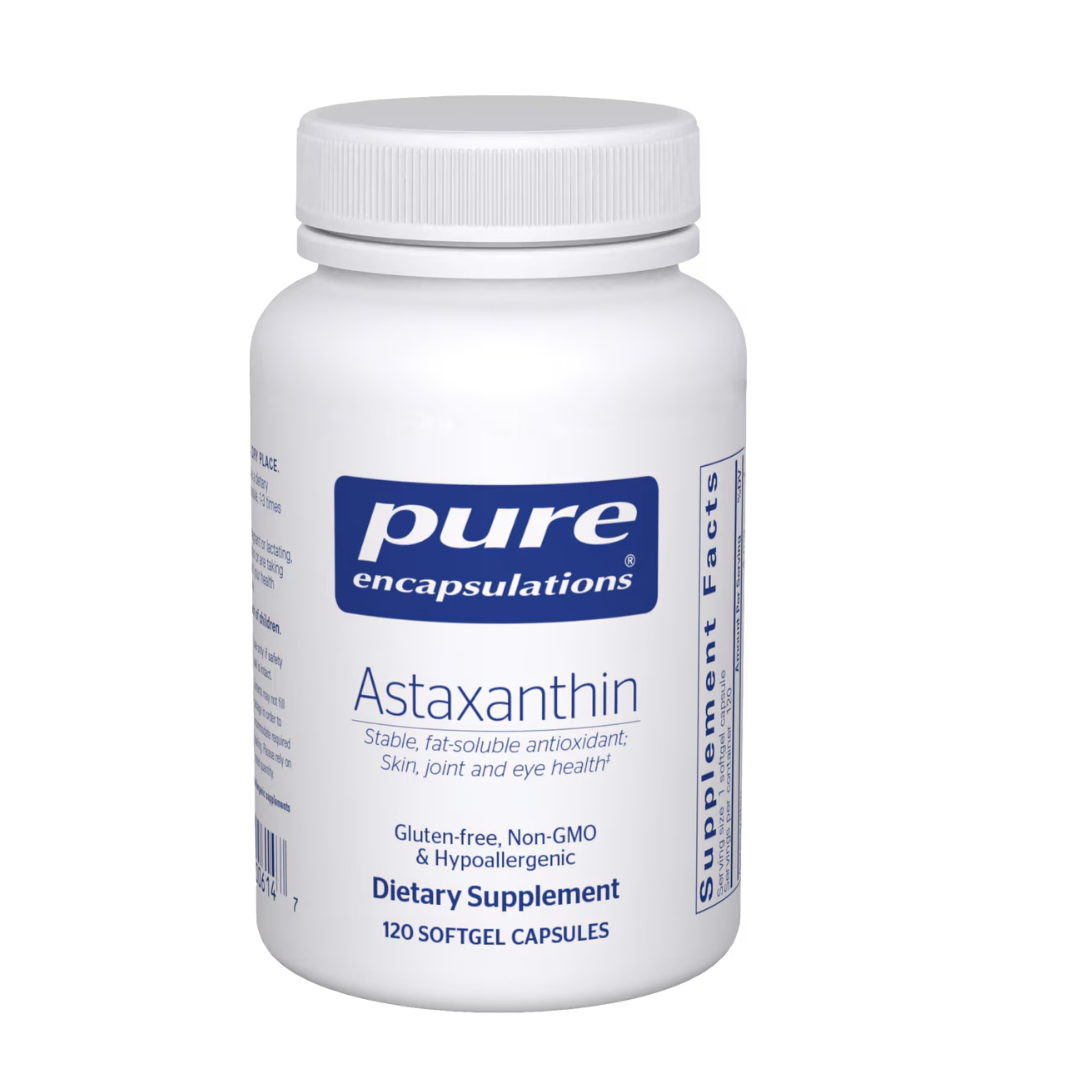 Pure Encapsulations Astaxanthin bottle showing supplement packaging and branding