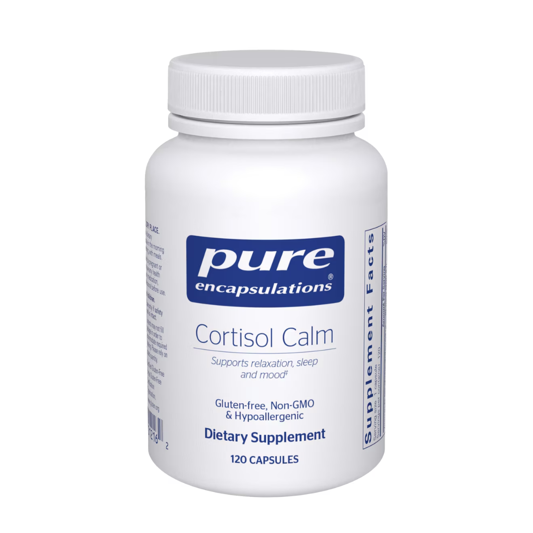 Pure Encapsulations Cortisol Calm bottle showing supplement packaging and branding