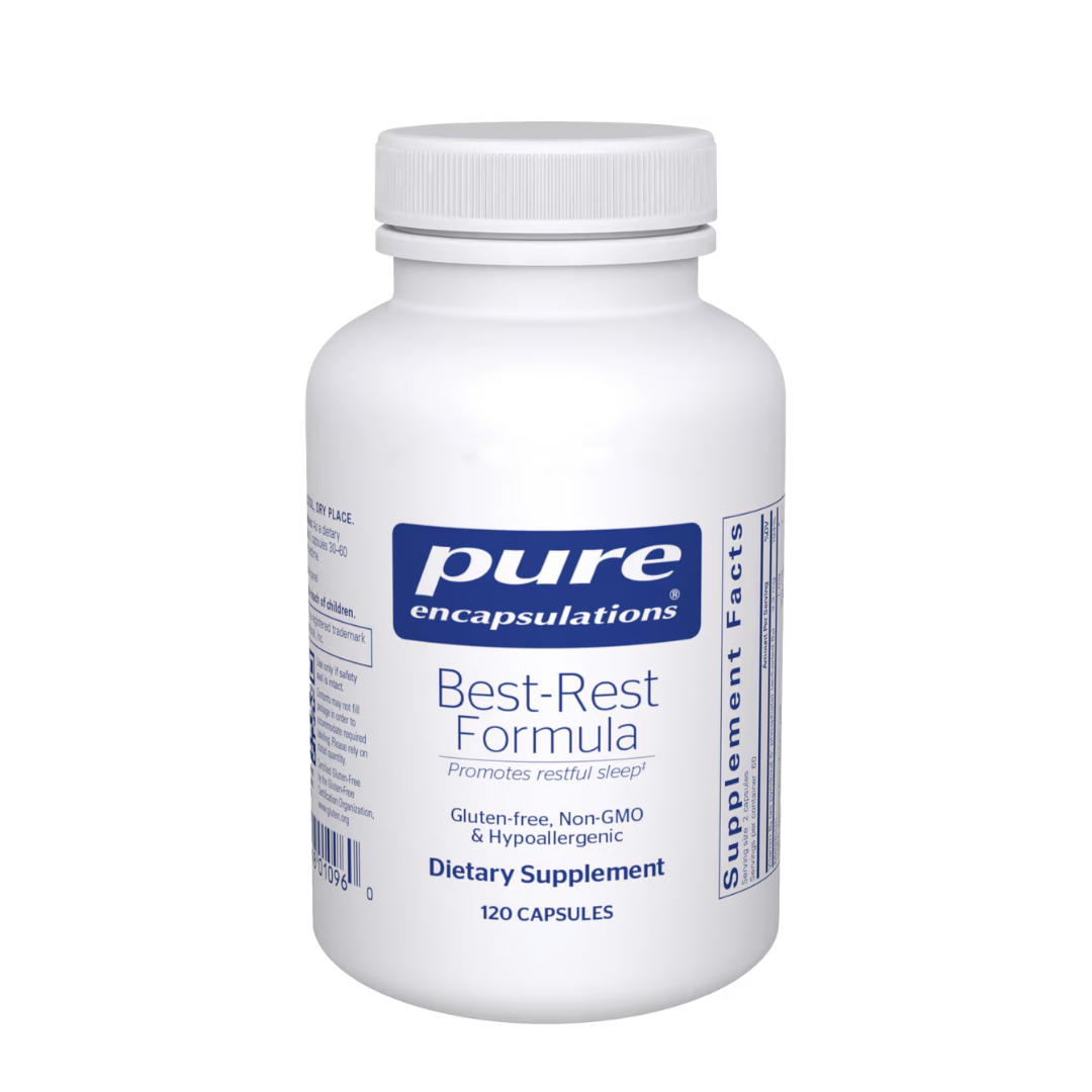 Pure Encapsulations Best-Rest Formula bottle showing supplement packaging and branding