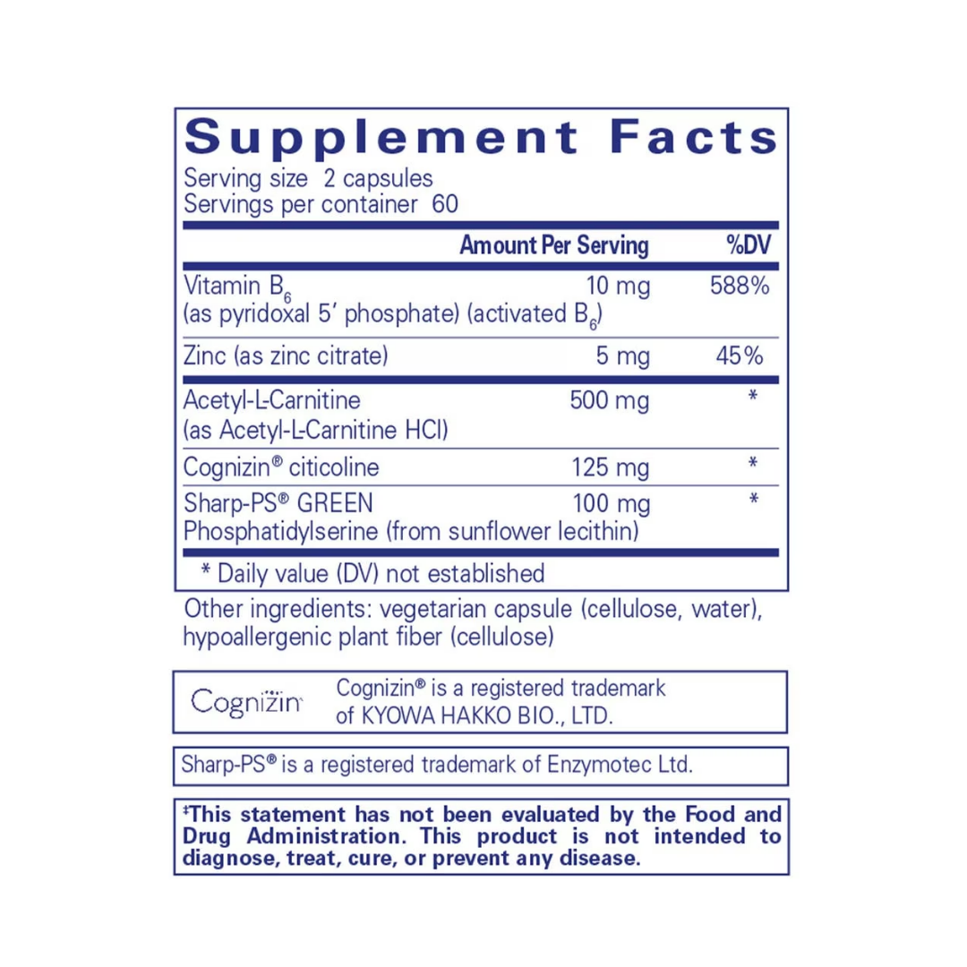 Pure Encapsulations CogniPhos label showing supplement facts and usage information