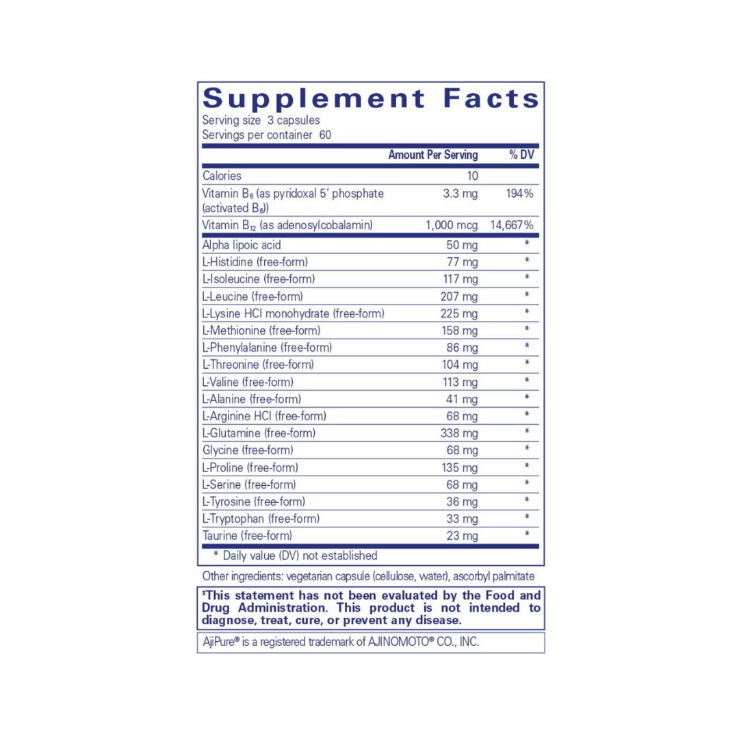 Pure Encapsulations Amino-NR bottle showing supplement packaging and branding