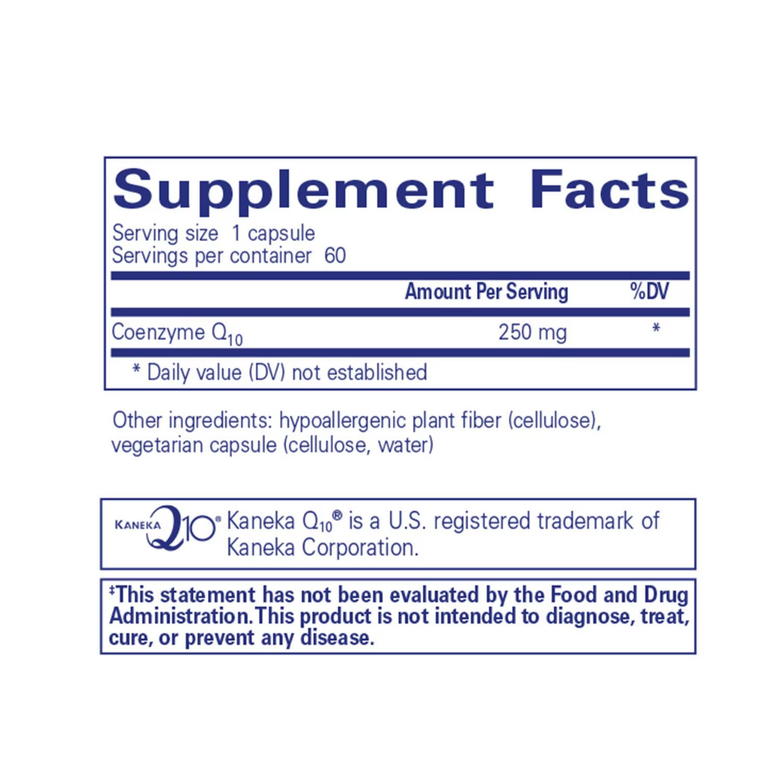 Pure Encapsulations CoQ10 250 mg bottle showing supplement packaging and branding