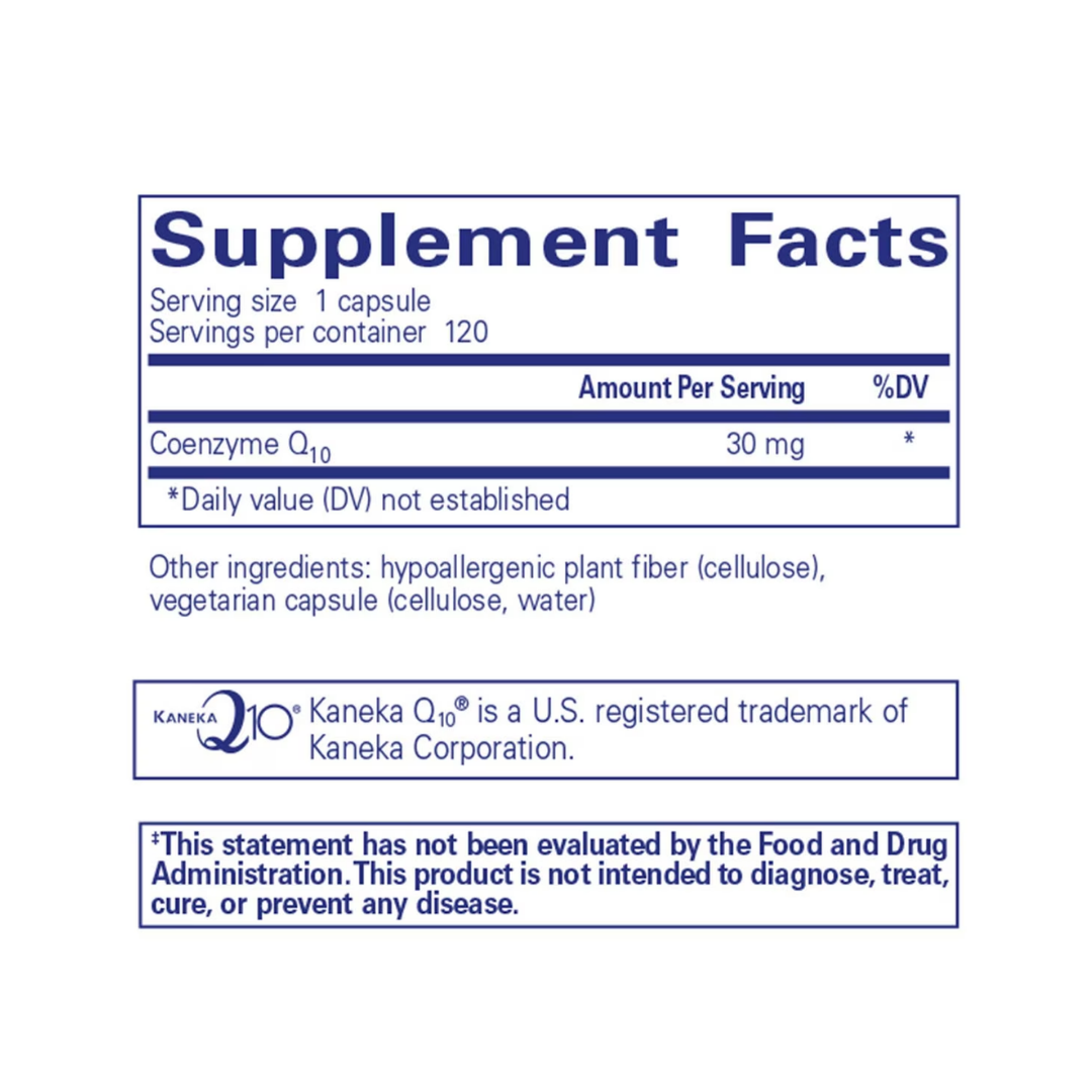 Pure Encapsulations CoQ10 30 mg bottle showing supplement packaging and branding