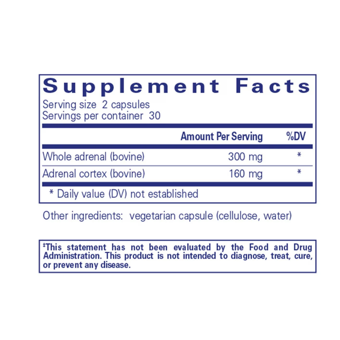 Pure Encapsulations Adrenal bottle showing supplement packaging and branding