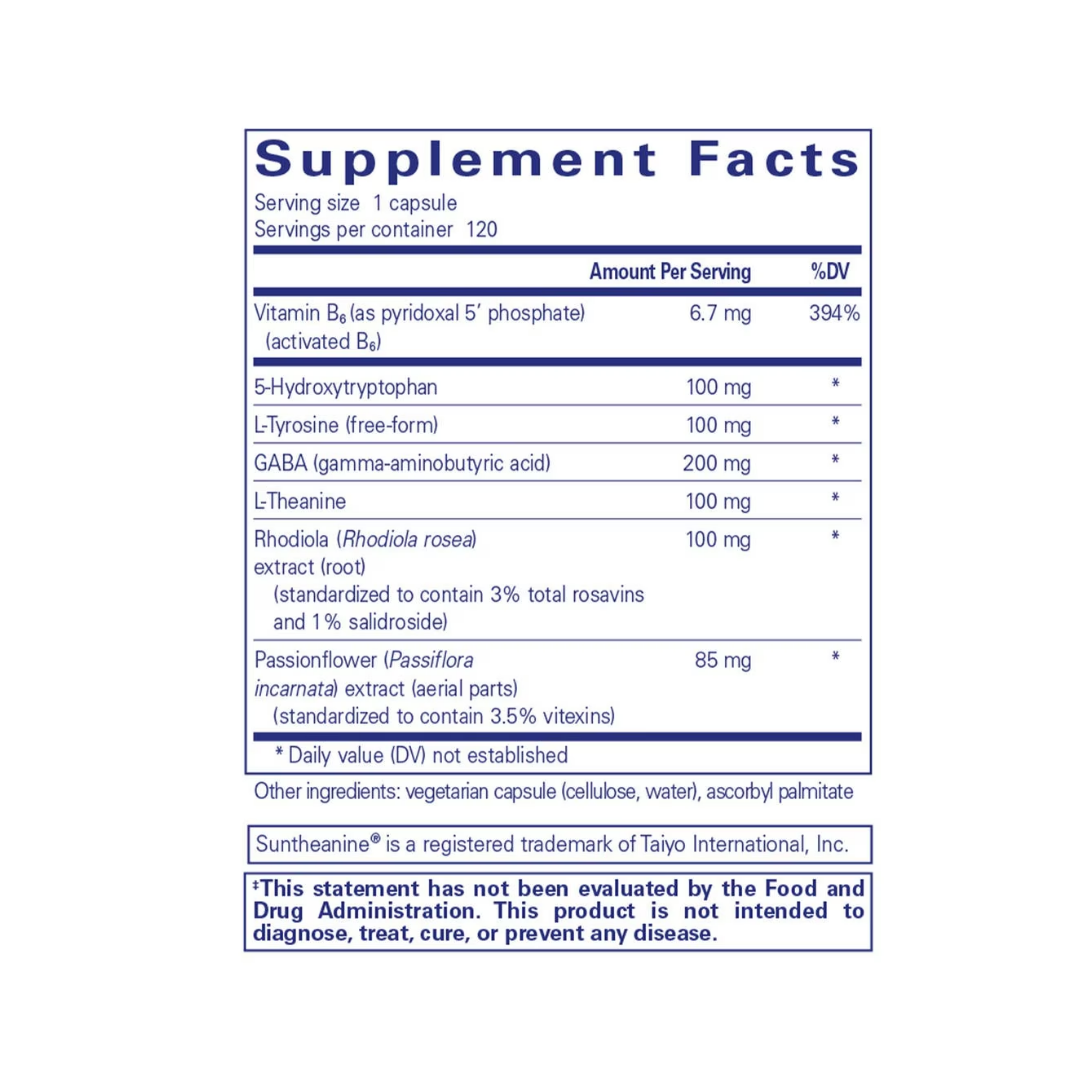 Pure Encapsulations Emotional Wellness label showing supplement facts and usage information