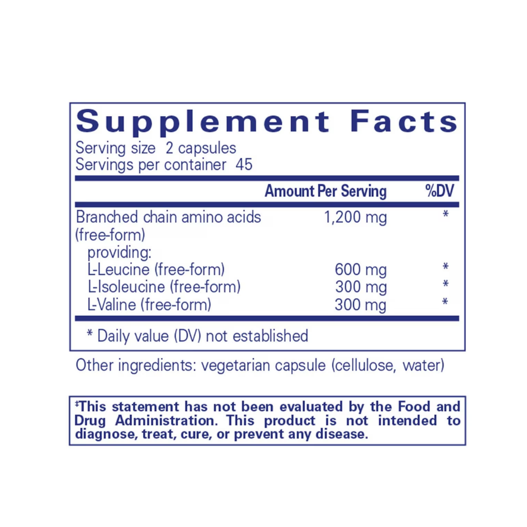 Pure Encapsulations BCAA Capsules bottle showing supplement packaging and branding