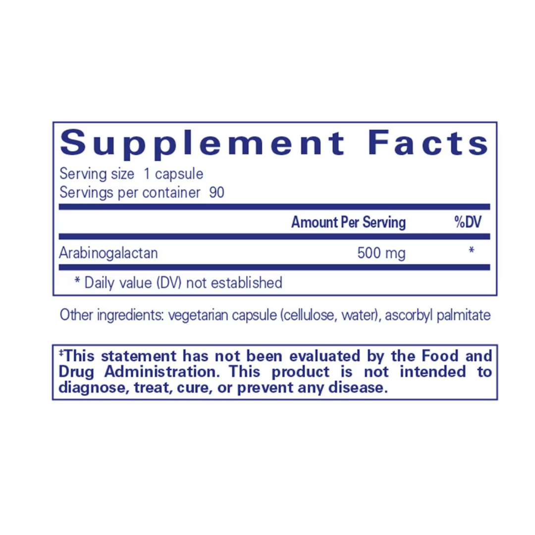Pure Encapsulations Arabinogalactan bottle showing supplement packaging and branding
