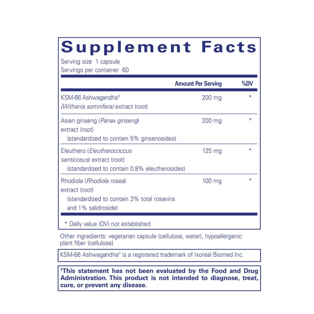 Pure Encapsulations Energy Xtra label showing supplement facts and usage information