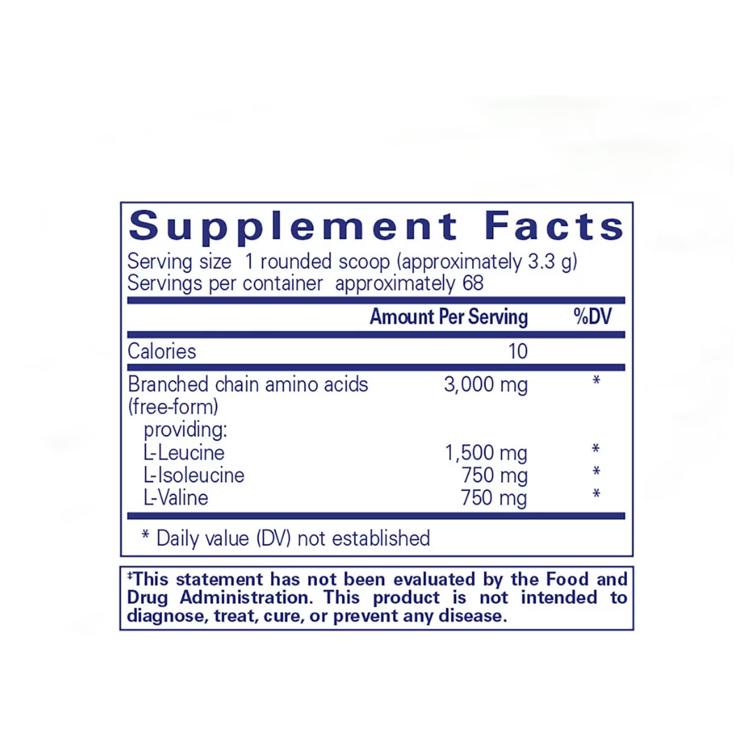 Pure Encapsulations BCAA Powder container showing supplement packaging and branding
