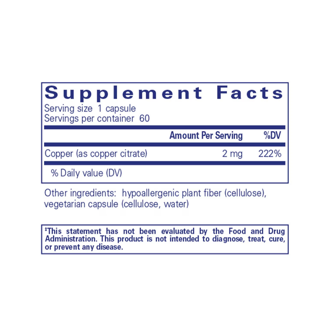 Pure Encapsulations Copper Citrate bottle showing supplement packaging and branding