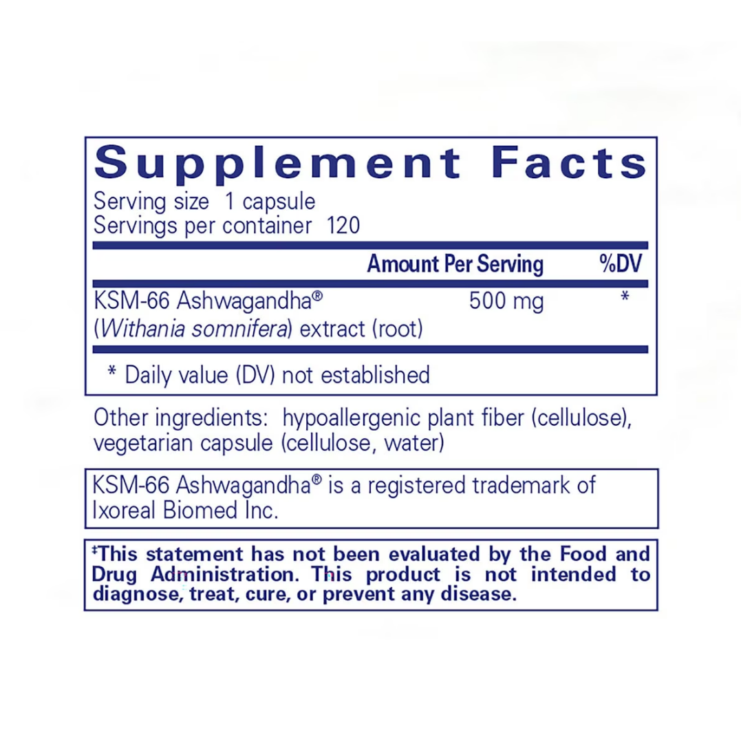 Pure Encapsulations Ashwagandha bottle showing supplement packaging and branding