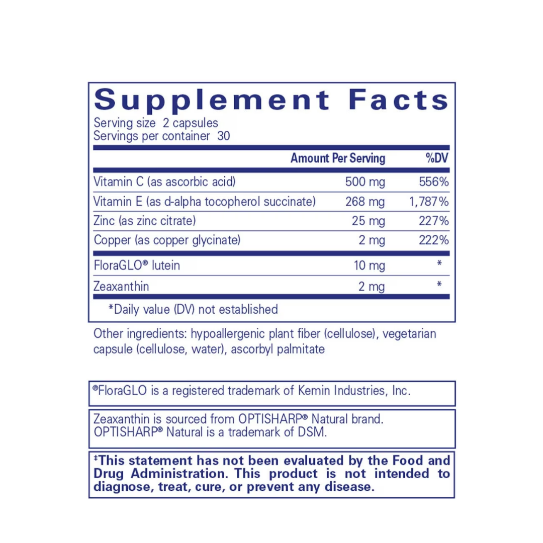 Pure Encapsulations EyeProtect Basics supplement bottle front packaging label