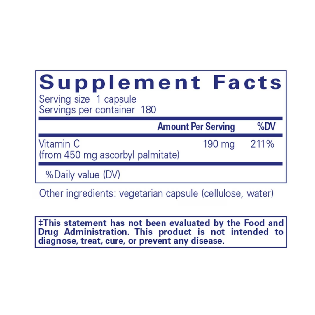 Pure Encapsulations Ascorbyl Palmitate bottle showing supplement packaging and branding