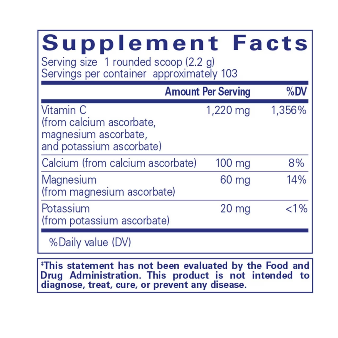 Pure Encapsulations Buffered Ascorbic Acid Powder container showing supplement packaging and branding