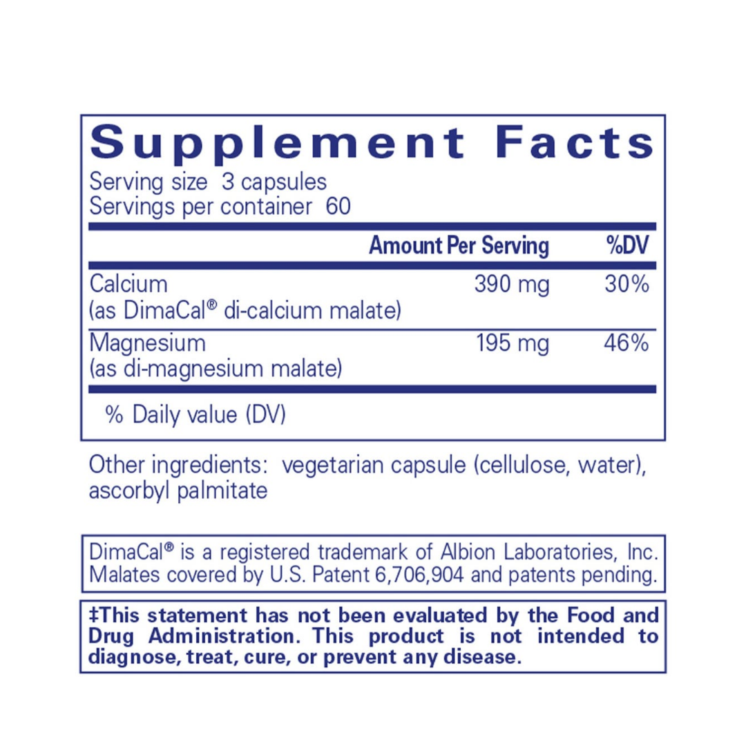 Pure Encapsulations Calcium Magnesium Malate 2 to 1 bottle showing supplement packaging and branding