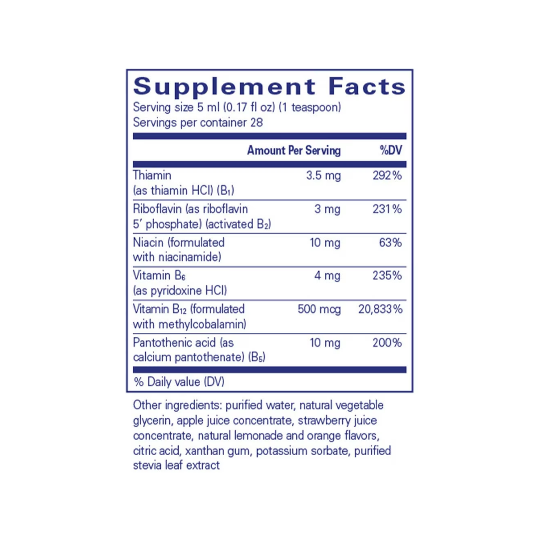 Pure Encapsulations B-Complex Liquid bottle showing supplement packaging and branding