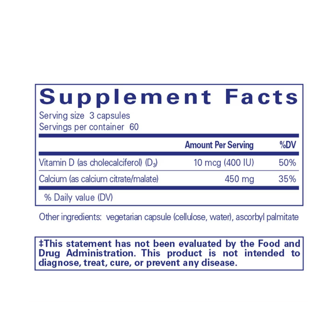 Pure Encapsulations Calcium with Vitamin D3 bottle showing supplement packaging and branding