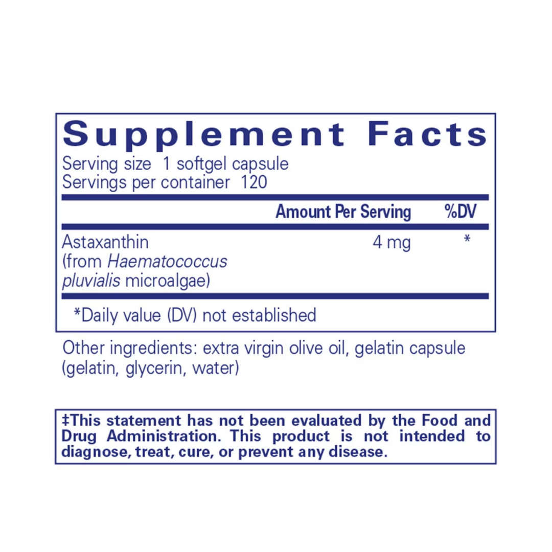 Pure Encapsulations Astaxanthin bottle showing supplement packaging and branding
