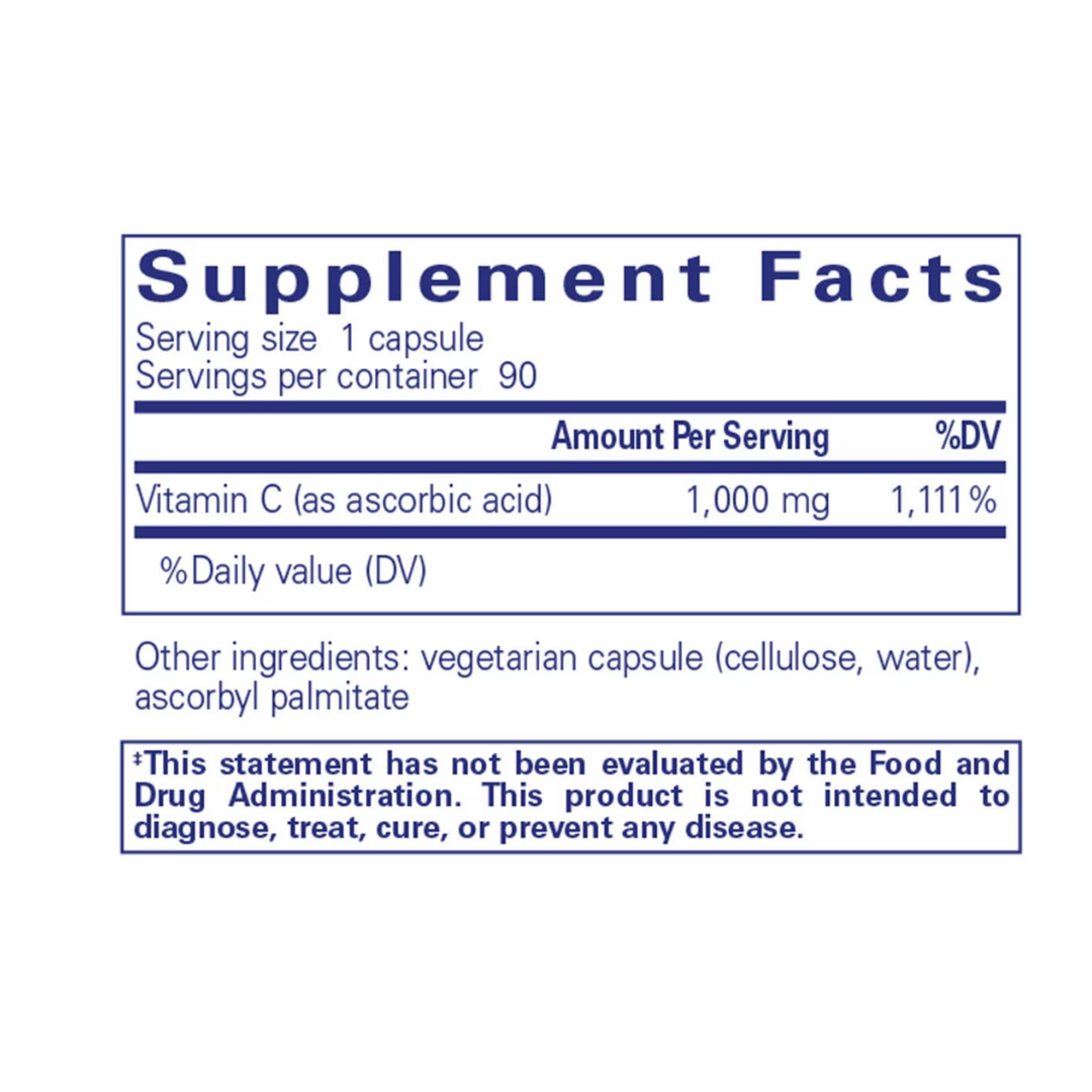 Pure Encapsulations Ascorbic Acid Capsules bottle showing supplement packaging and branding