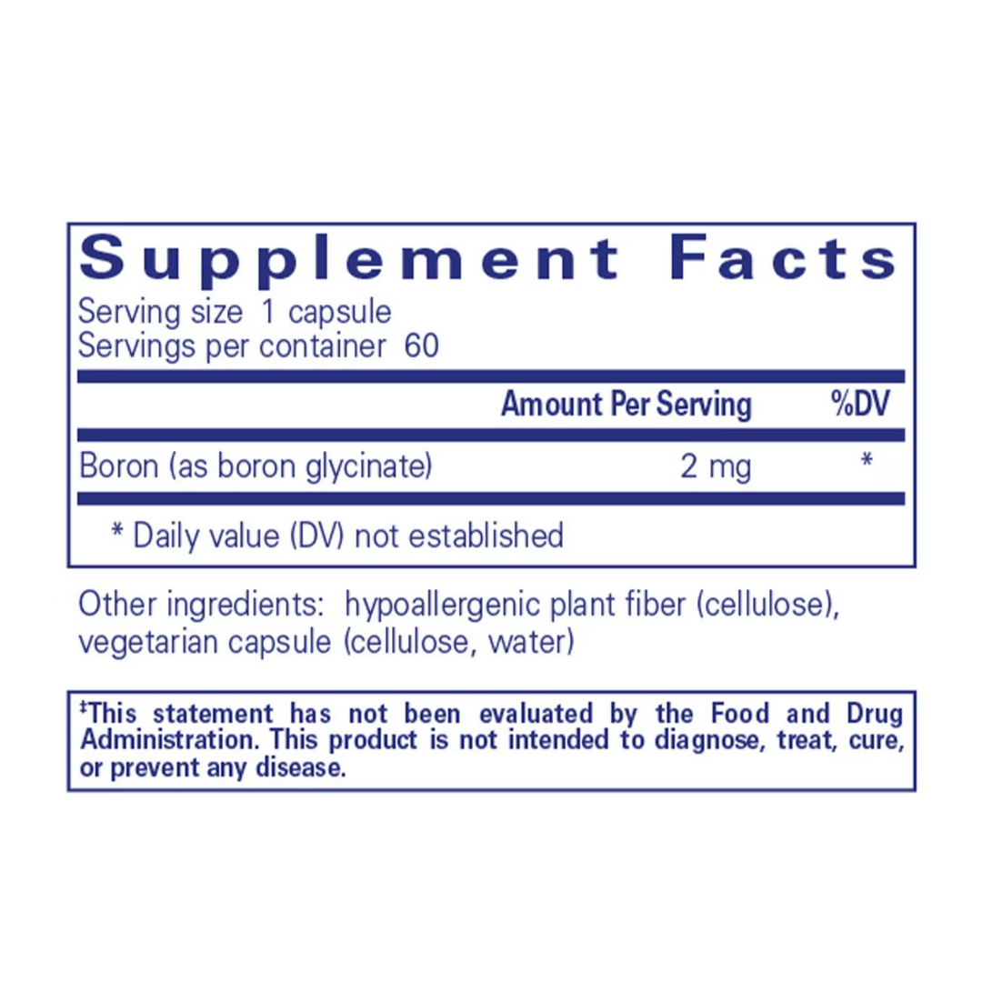 Pure Encapsulations Boron Glycinate bottle showing supplement packaging and branding