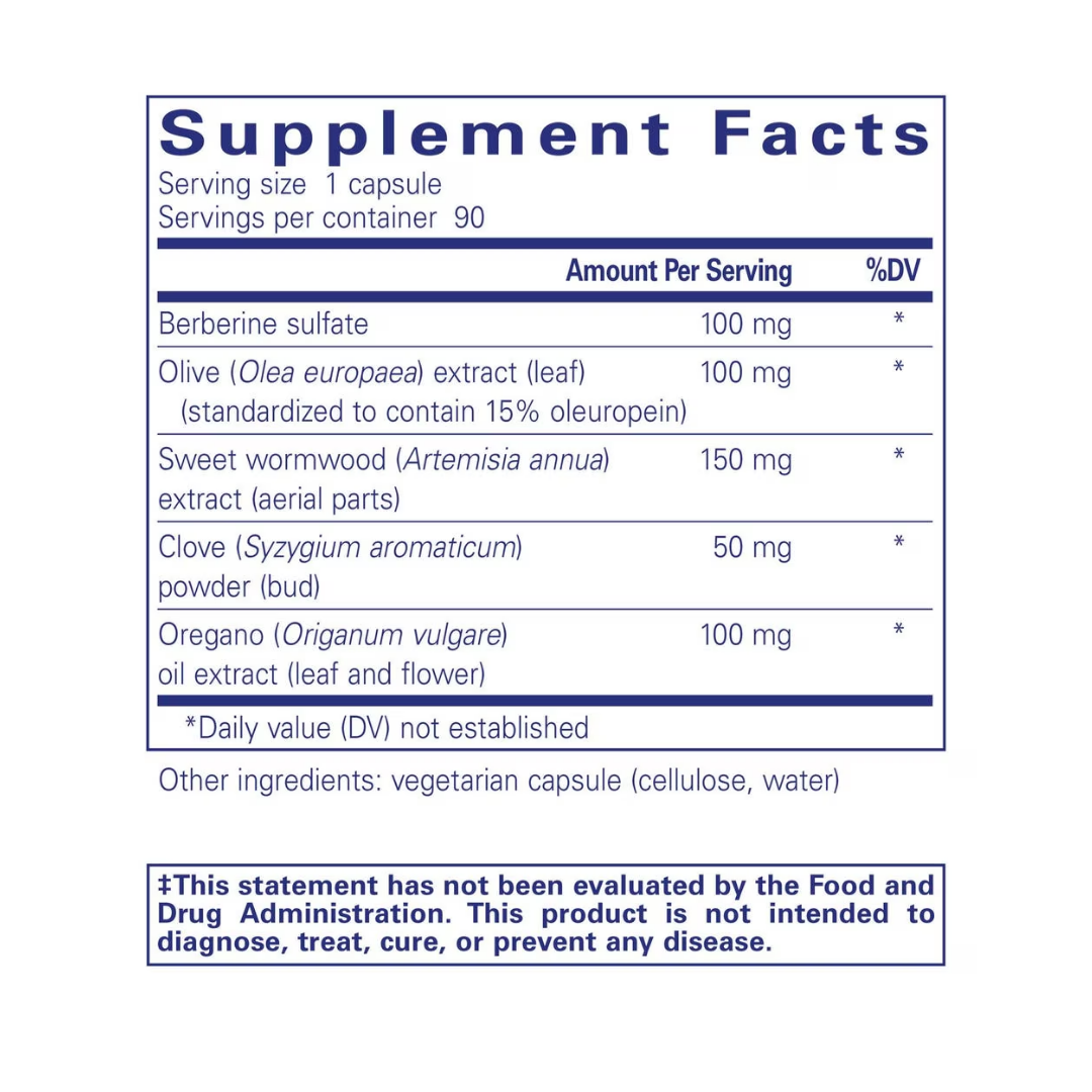 Pure Encapsulations MicroDefense with Oregano label showing supplement facts and usage information