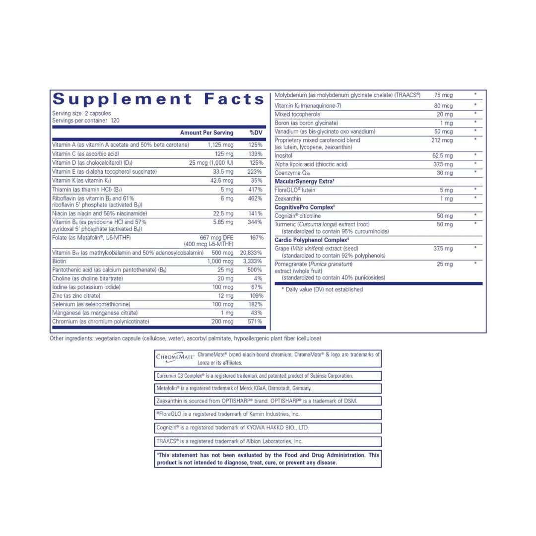 Pure Encapsulations Longevity Nutrients label showing supplement facts and usage information