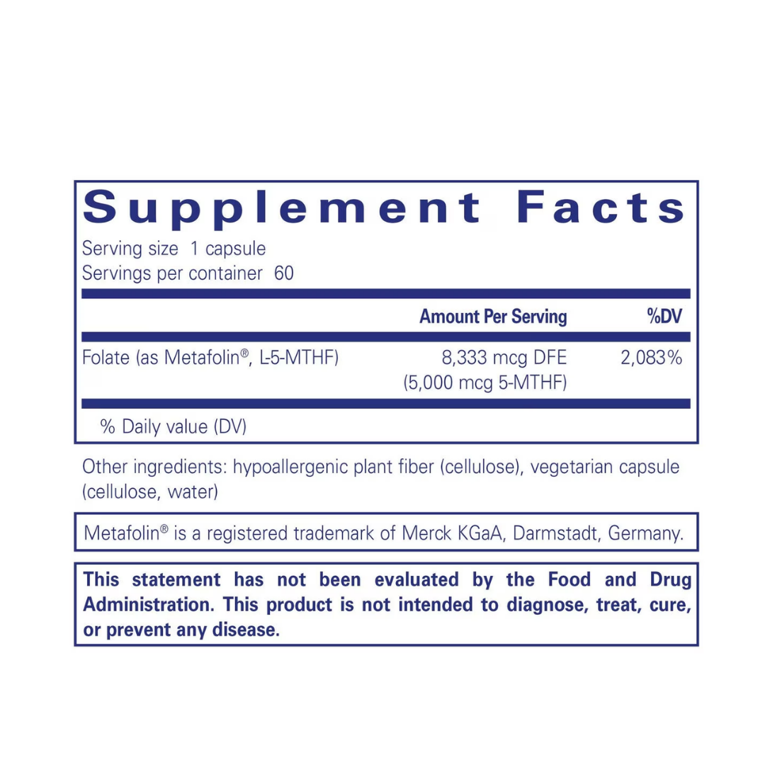 Pure Encapsulations Folate 5000 supplement bottle front label packaging